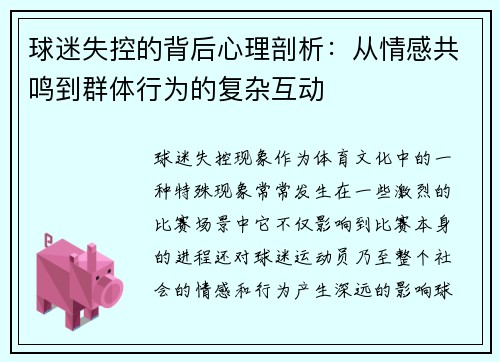 球迷失控的背后心理剖析：从情感共鸣到群体行为的复杂互动